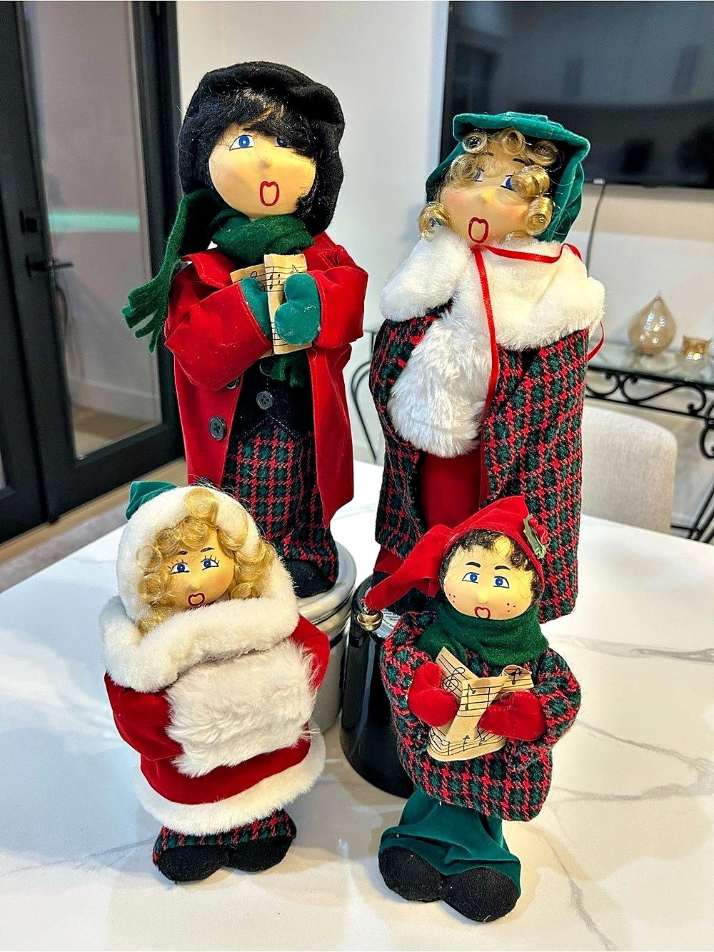 Set of 4 Holiday Christmas Caroler stuffed Figurines 12”
